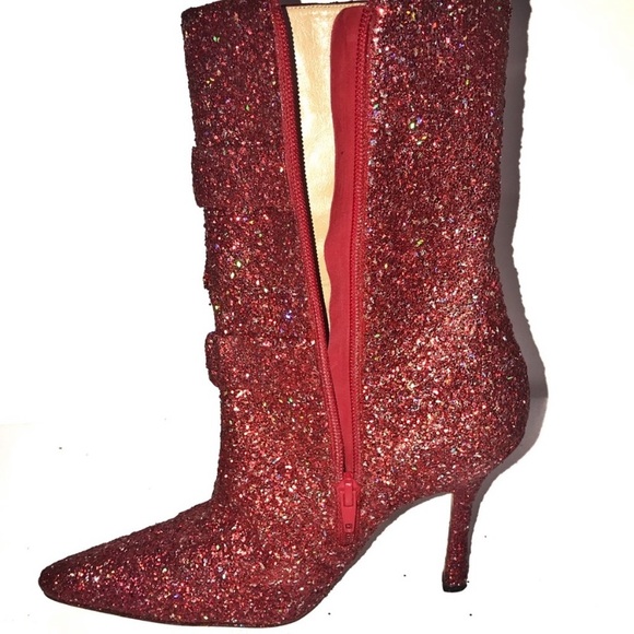 Manolo Blahnik Red Glitter Boots - Picture 4 of 8